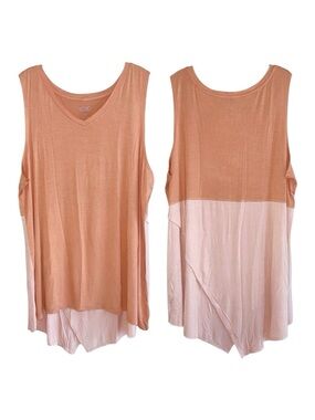 Logo Lori Goldstein Layers Tunic Top Plus Size 3X Knit Peach Orange Sleeveless